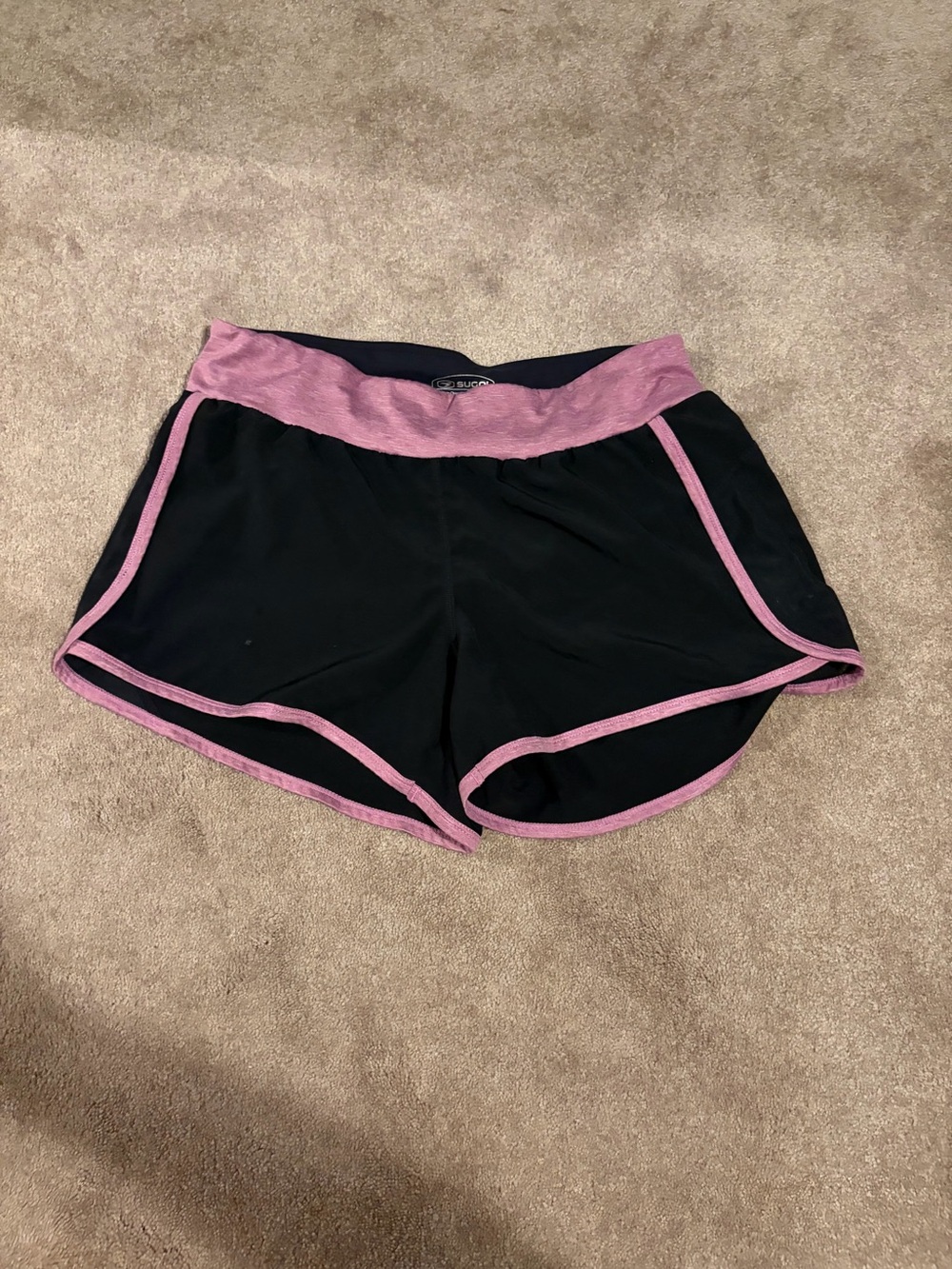SUGOI Black Athletic Shorts with Pink Waistband and Trim